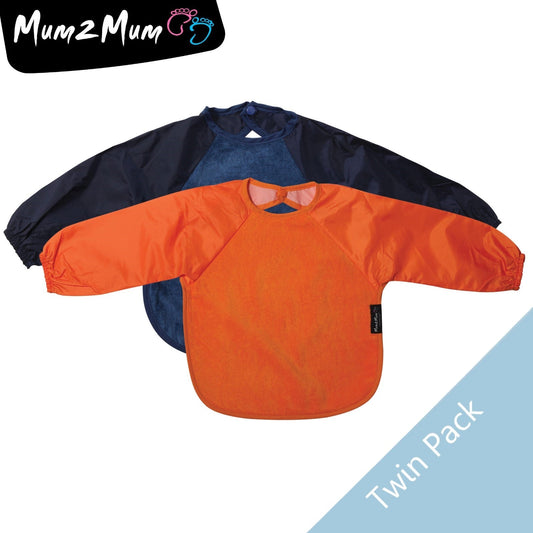 2 PACK - Mum 2 Mum Long Sleeved Wonder Bibs LARGE 18m - 3 years - Orange & Navy