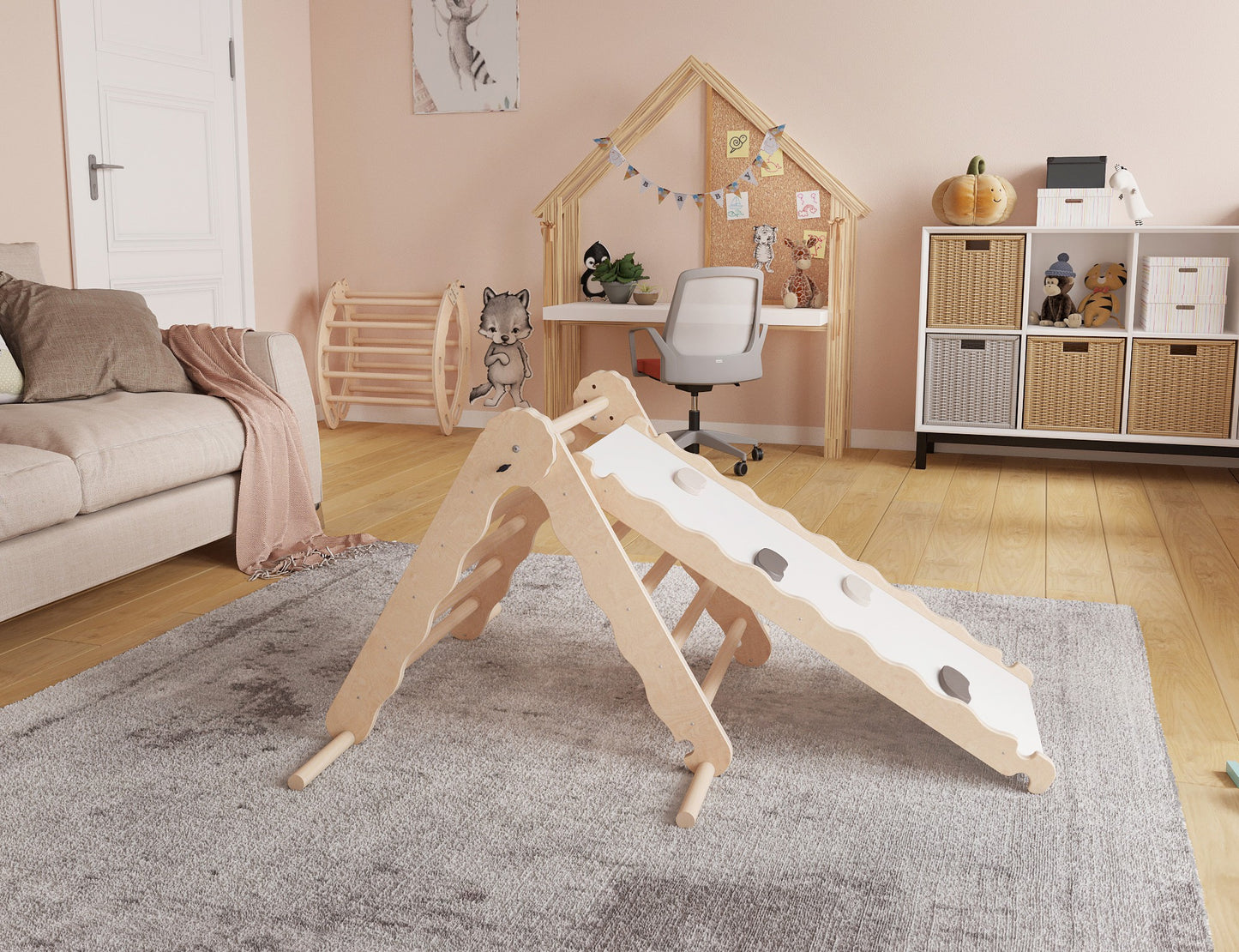 MAMOI® Indoor climbing triangle with slide for kids, Baby climbing frame, Wooden toddler gym for children outside and outdoor, Frames and slides, montessori toys for toddlers age 1-3-1