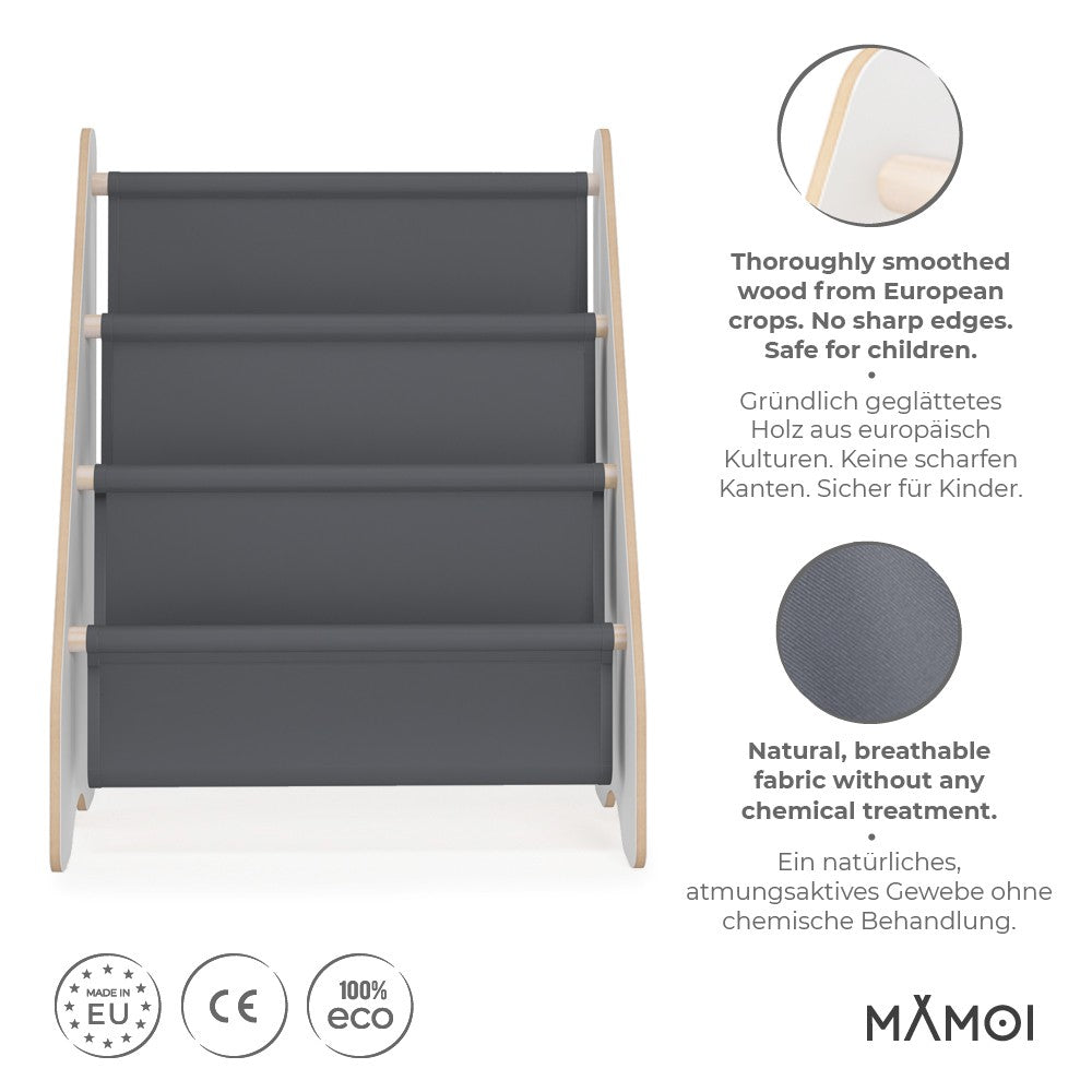 MAMOI® Book shelf for kids Grey, Bookcase for childrens room, Small bookshelf for toddler, Child bookcases and shelves, Wall stand storage and furniture for bedroom-1
