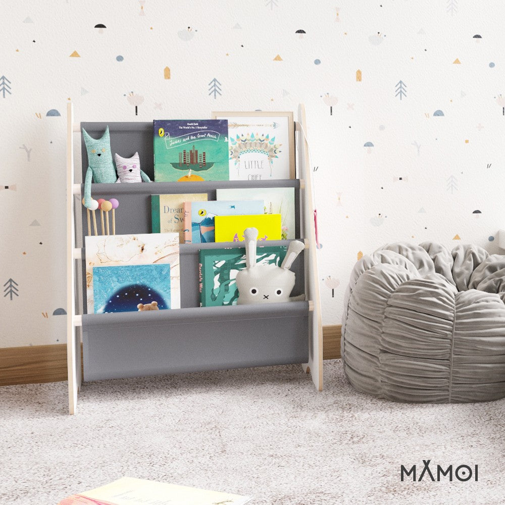 MAMOI® Book shelf for kids Grey, Bookcase for childrens room, Small bookshelf for toddler, Child bookcases and shelves, Wall stand storage and furniture for bedroom-4