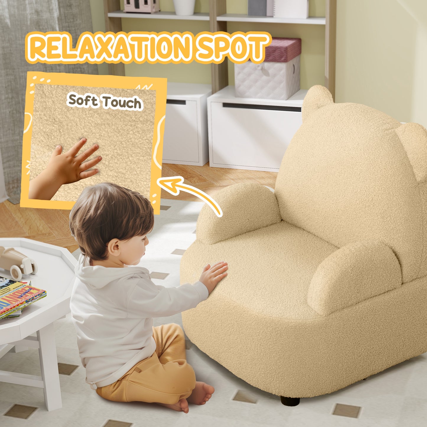AIYAPLAY Kids Sofa Kids Armchair, Bear Shaped Toddler Chair for Bedroom Playroom Living Room, Aged 18 Months to 3 Years in Khaki-3