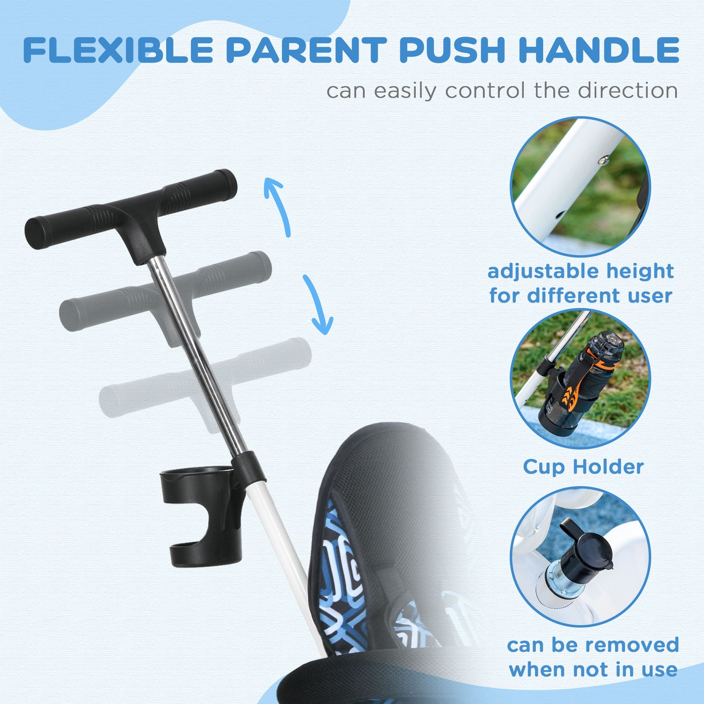 4 in 1 Tricycle for Kids with 5-point harness straps, Removable Canopy, Blue | HOMCOM-4