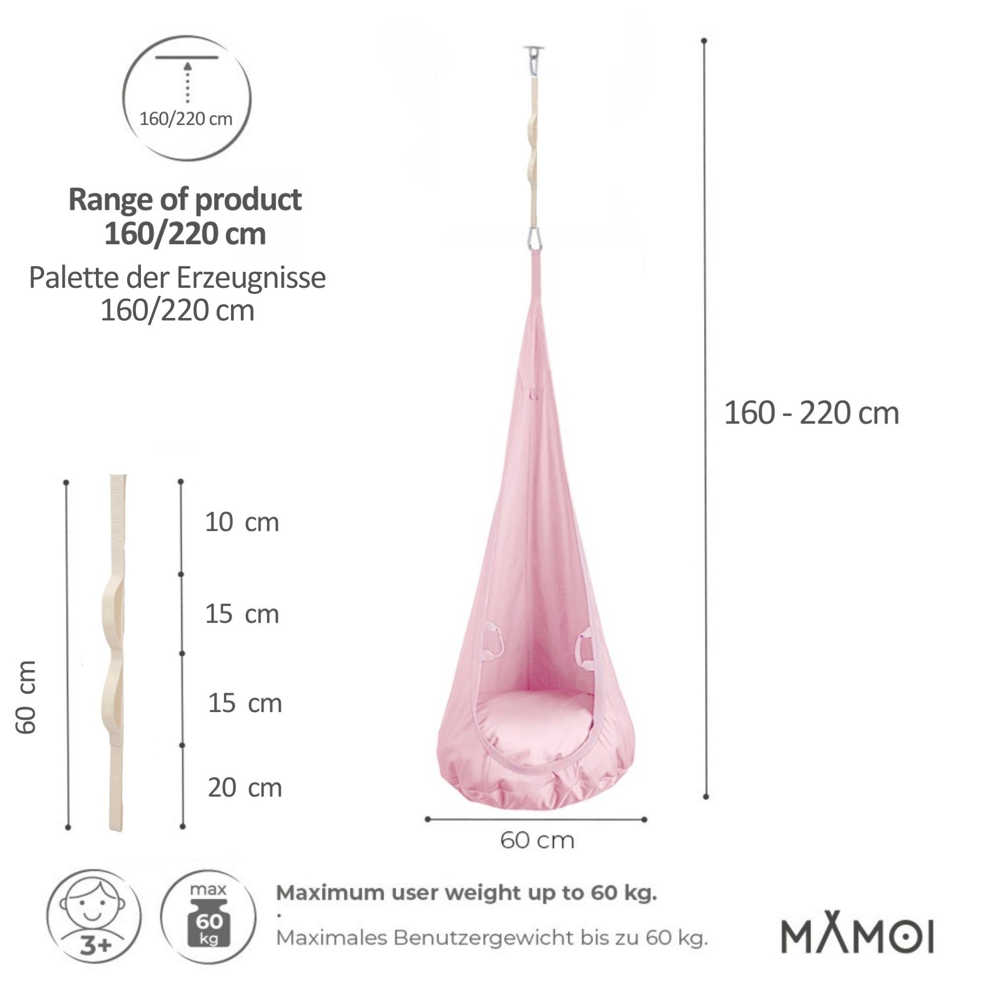 MAMOI® Swing hanging chair Pink, Indoor hammock, Sensory swing seat for bedroom for kids, Child door swinging nest for autism, Garden egg swings for children-1