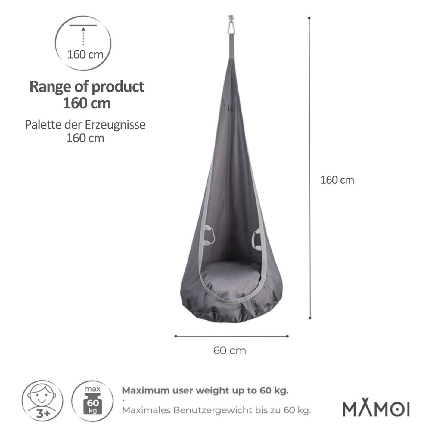 MAMOI® Swing hanging chair Grey, Indoor hammock, Sensory swing seat for bedroom for kids, Child door swinging nest for autism, Garden egg swings for children-1