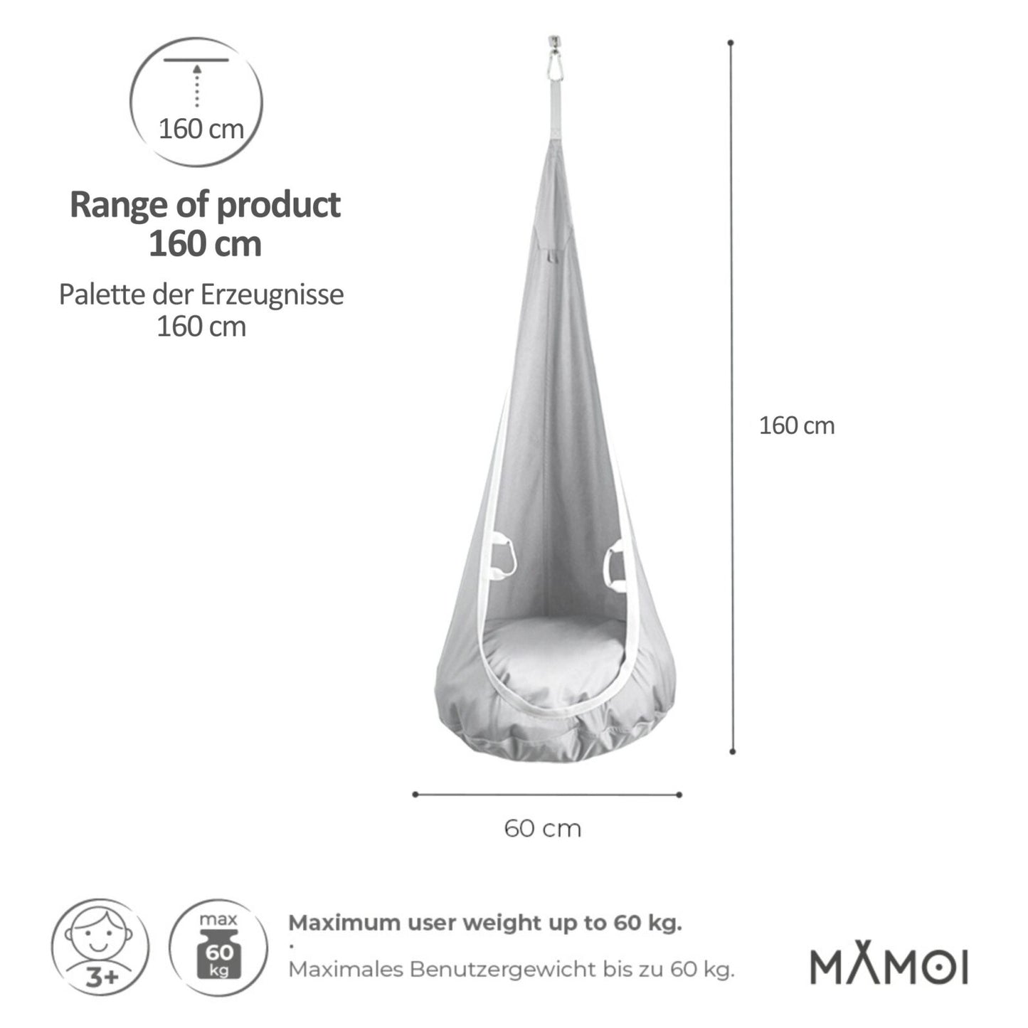 MAMOI® Swing hanging chair Light grey, Indoor hammock, Sensory swing seat for bedroom for kids, Child door swinging nest for autism, Garden egg swings for children-1