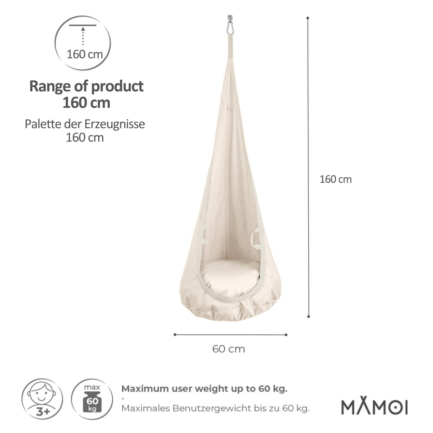 MAMOI® Swing hanging chair Beige, Indoor hammock, Sensory swing seat for bedroom for kids, Child door swinging nest for autism, Garden egg swings for children-1