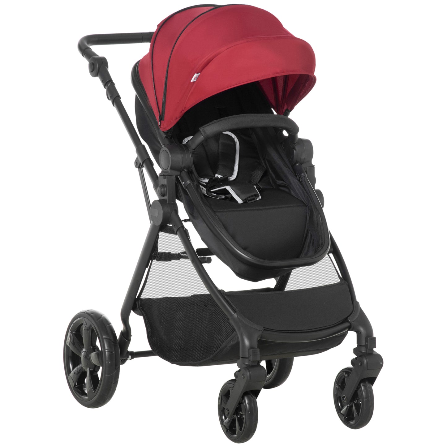 Foldable Baby Pushchair with Fully Reclining Backrest From Birth to 3 Years in Red-0