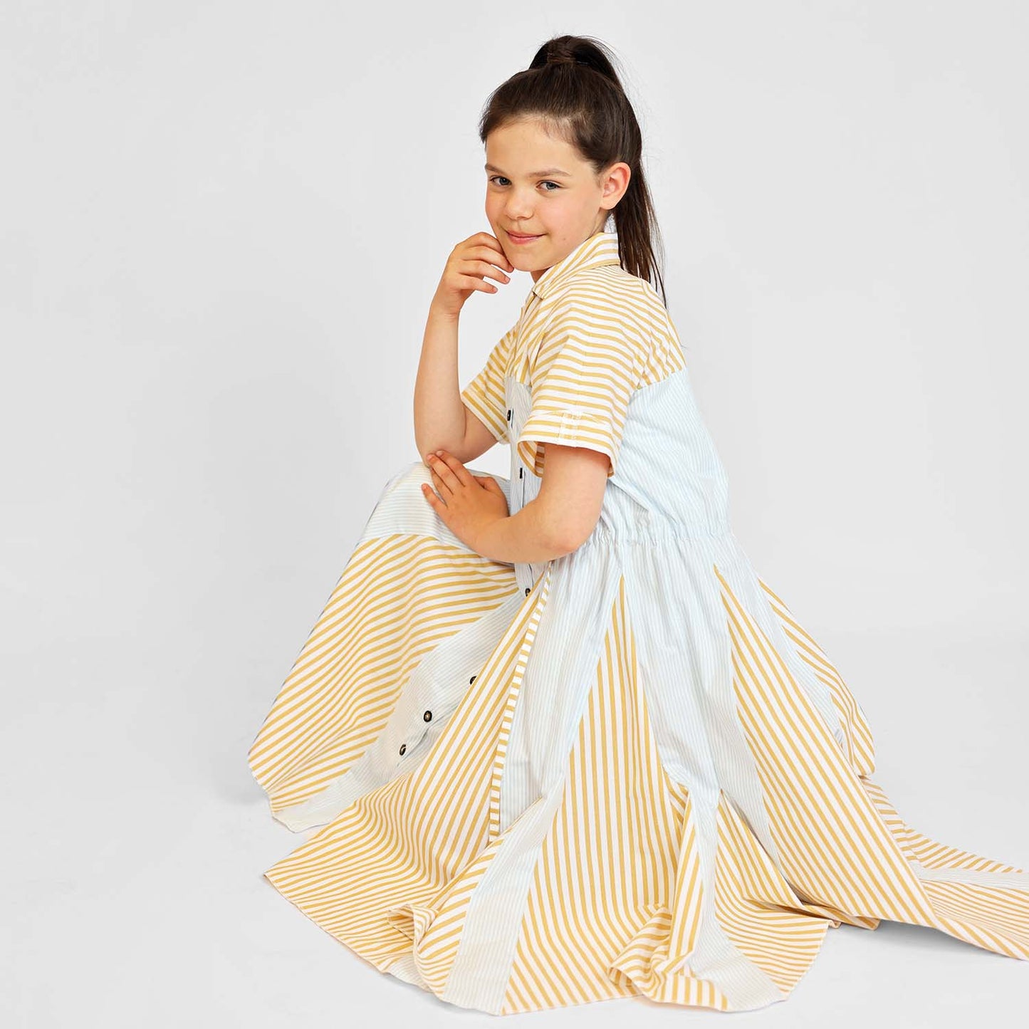 Zero Waste Girls Shirt Dress in Stripes-4