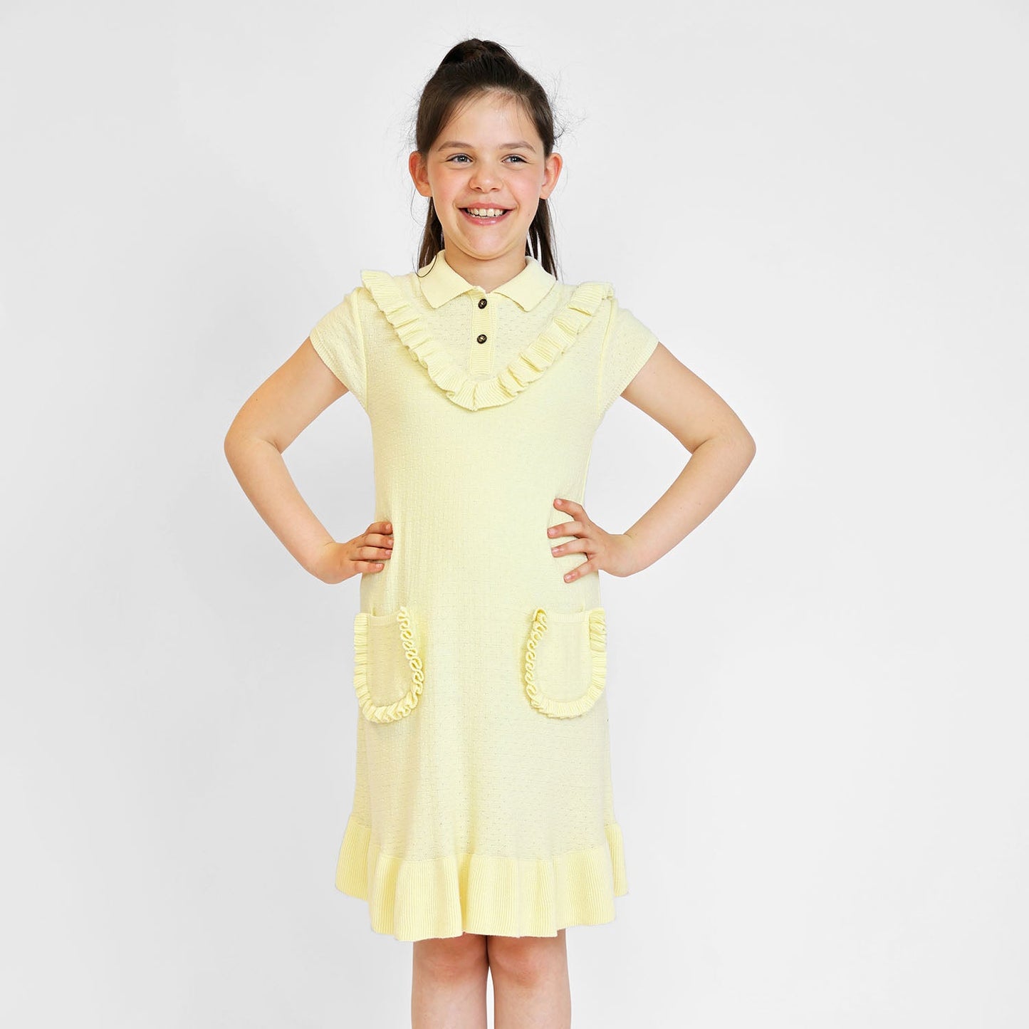 Yellow Knit Midi Dress with Yoke-1