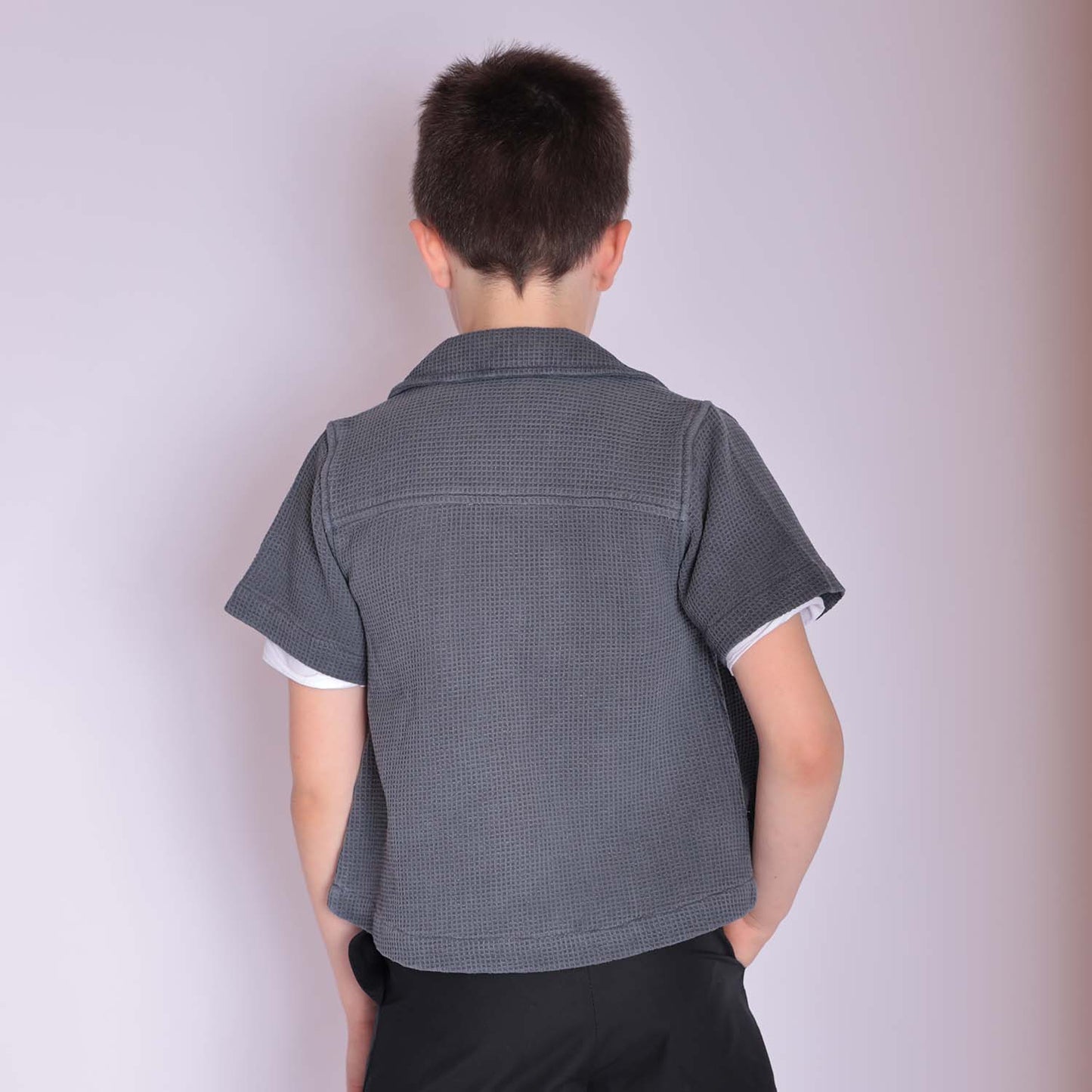 Grey Boys and Girls Button Up Shirt-2