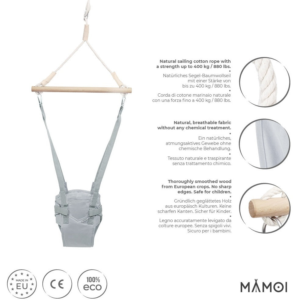 MAMOI® Baby bouncer Light grey, Swing seat, Indoor rocking bouncy chair, Toddler jolly jumper rocker, Door frame swings, Jumpers and bouncers for babies from 6 months-2