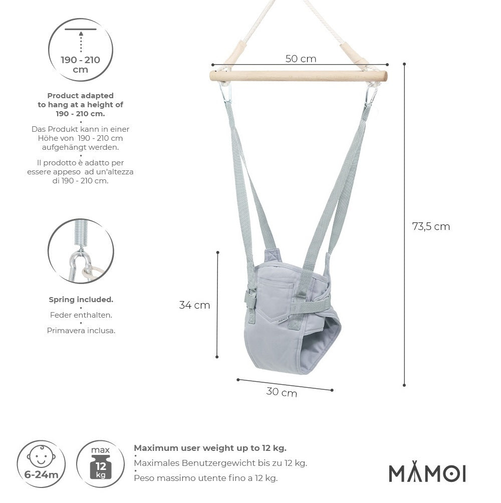 MAMOI® Baby bouncer Light grey, Swing seat, Indoor rocking bouncy chair, Toddler jolly jumper rocker, Door frame swings, Jumpers and bouncers for babies from 6 months-1