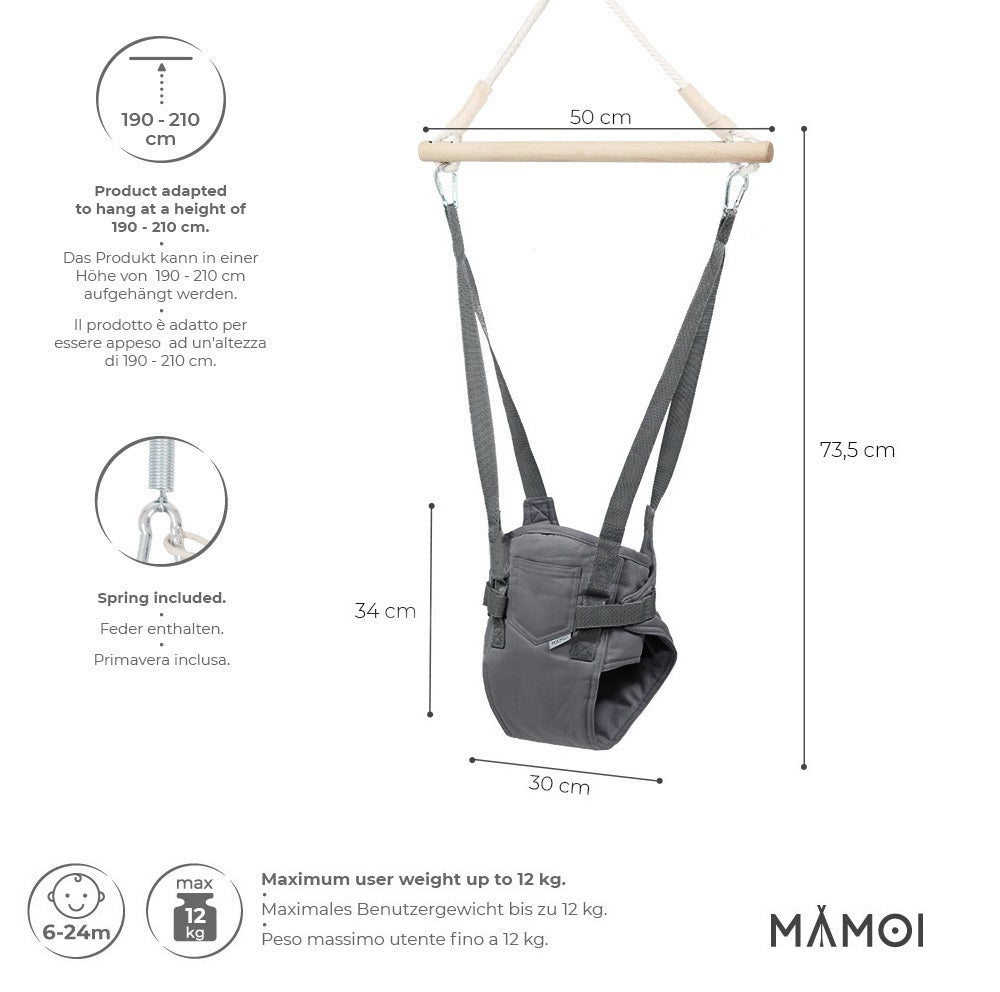 MAMOI® Baby bouncer Grey, Swing seat, Indoor rocking bouncy chair, Toddler jolly jumper rocker, Door frame swings, Jumpers and bouncers for babies from 6 months-1