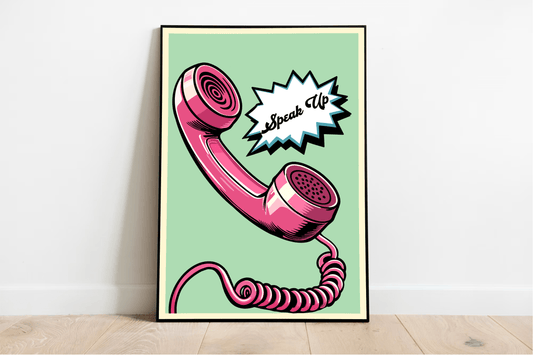 Speak Up – Retro Phone Feminist Art Print for Bold Voice