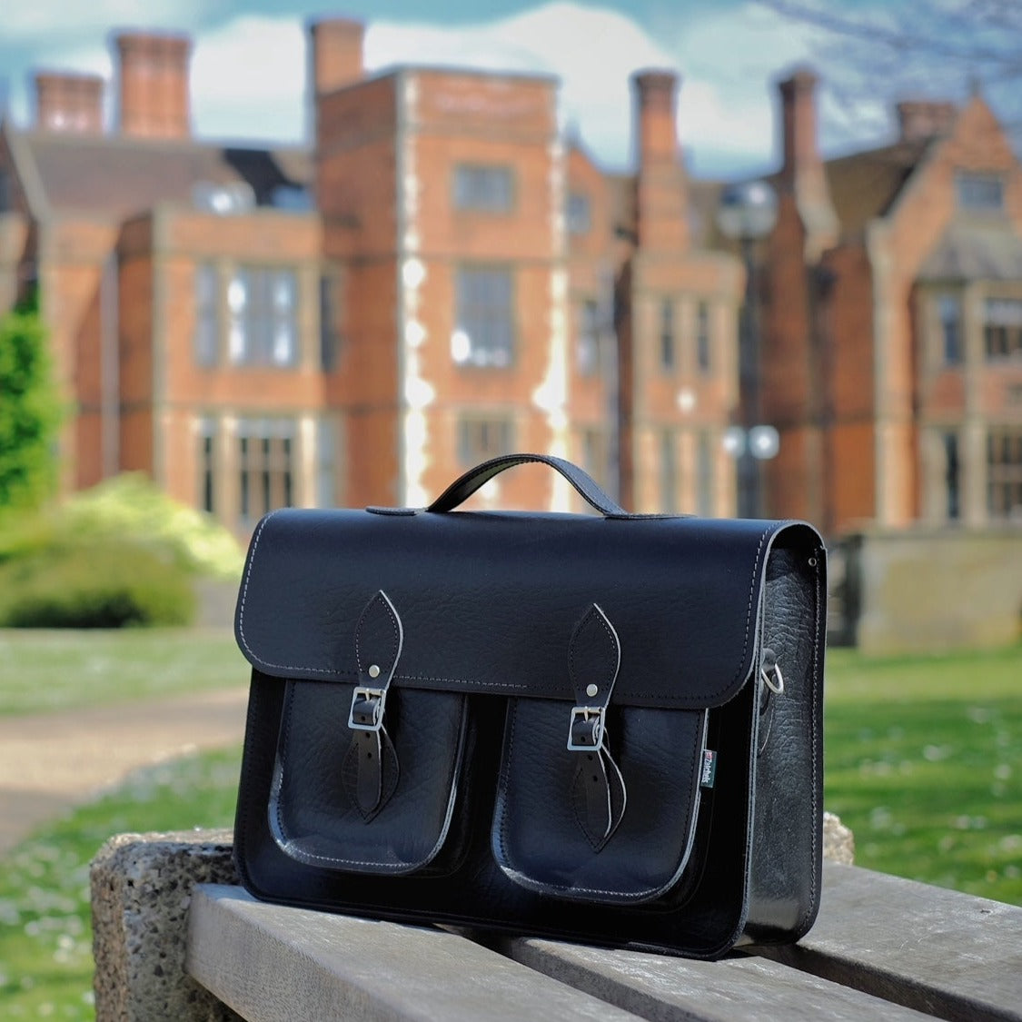 Twin Pocket Executive Handmade Leather Satchel - Black-4