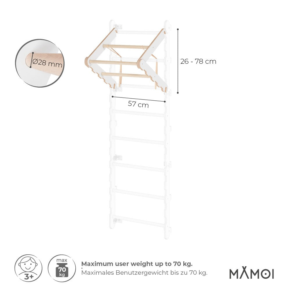 MAMOI® Modern pull up bar for wall bars | Folding pull up bar for swedish ladder Yarnwood | Swedish ladder accessories | Gymnastics bars | CE | 100% ECO | Made in EU-2