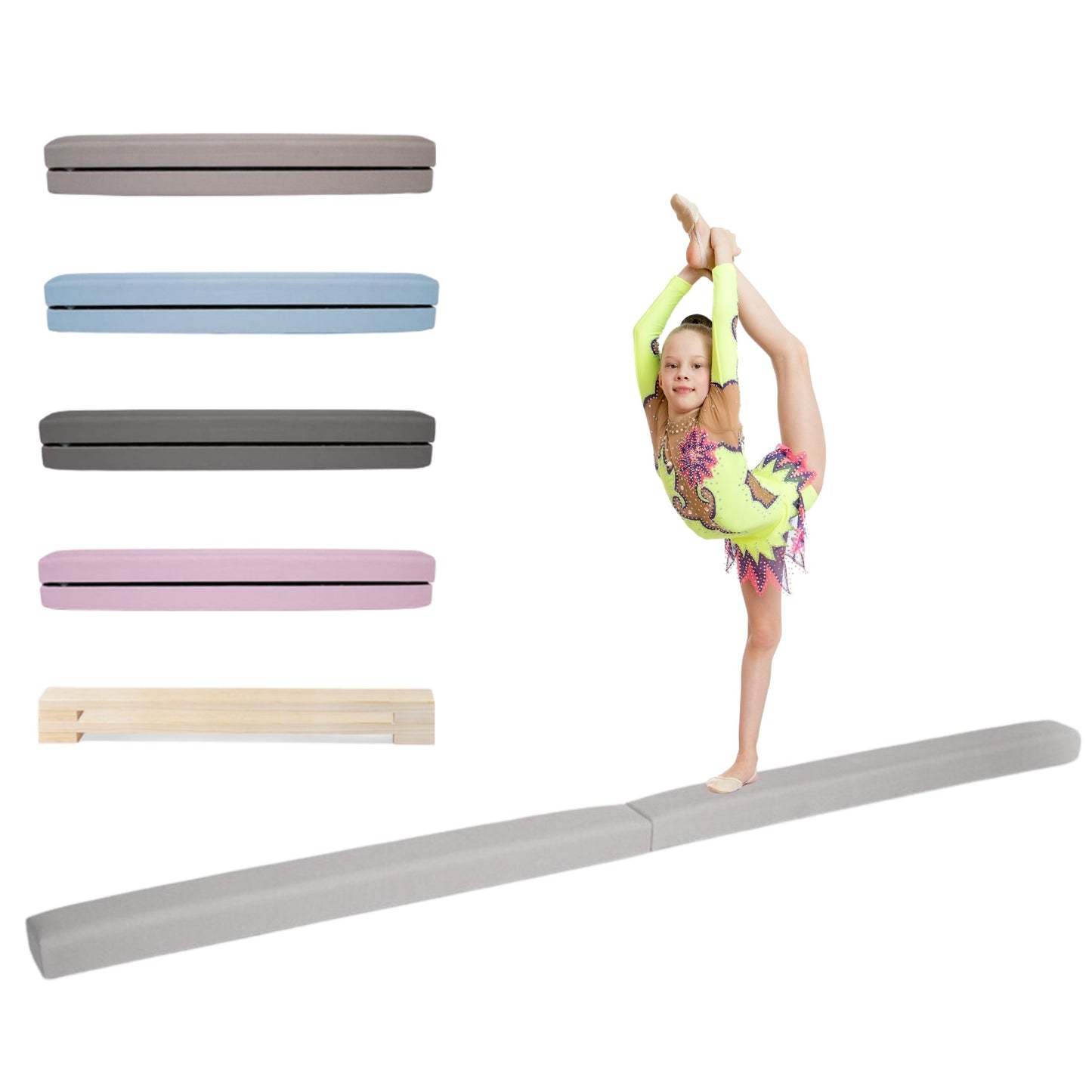 MAMOI® Gymnastics beam for kids Light grey (200 cm), Padded non-slip folding balance beam, Kids gym equipment at home, Gymnastic floor beams & bases for children-0