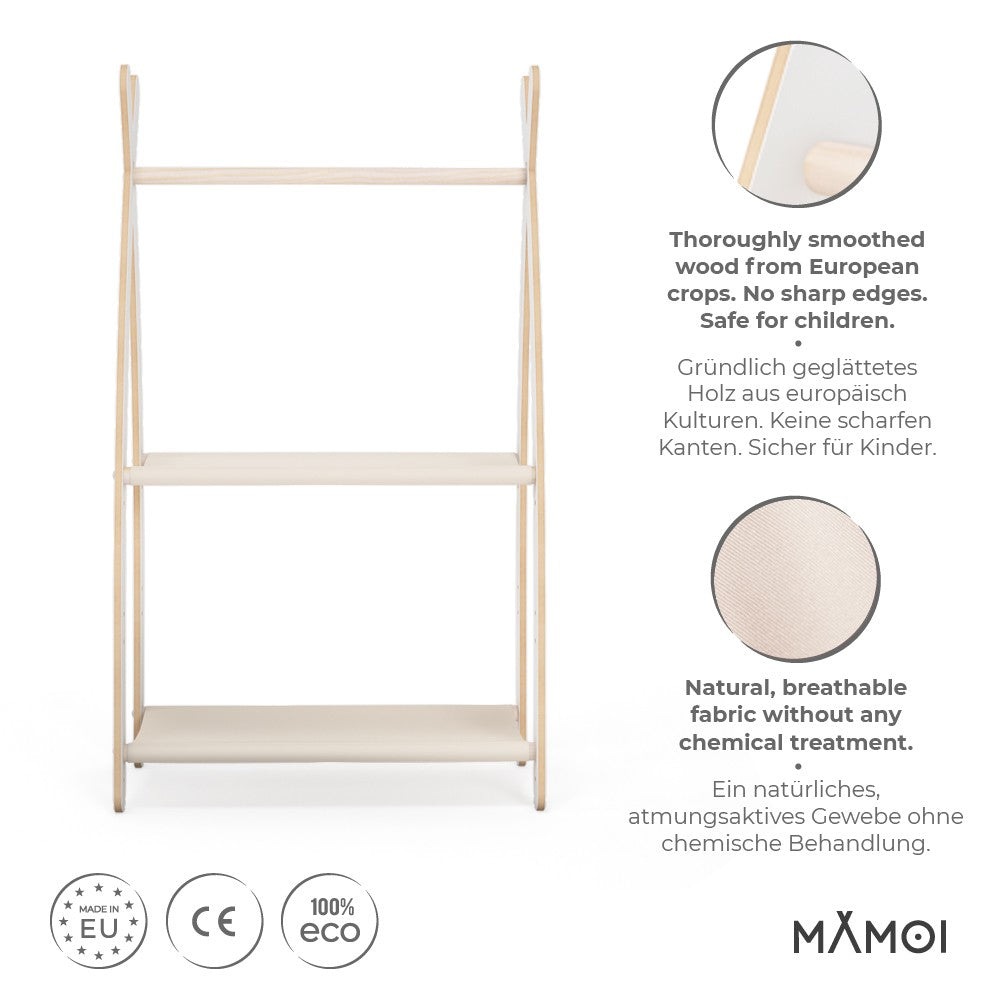 MAMOI® Children clothes rail Beige 53x95x32cm | Dressing up rail for kids made of Yarnwood | Baby wardrobe clothes storage modern design | Baby accessories | 100% ECO | MADE in EU-1