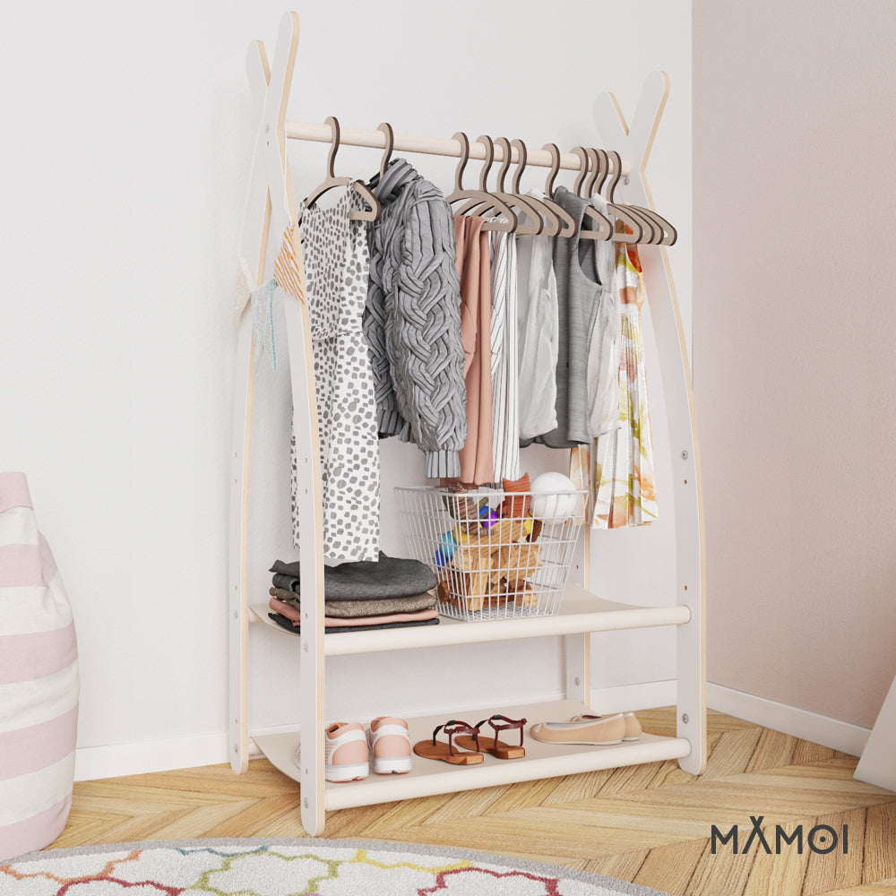 MAMOI® Children clothes rail Beige 53x95x32cm | Dressing up rail for kids made of Yarnwood | Baby wardrobe clothes storage modern design | Baby accessories | 100% ECO | MADE in EU-4