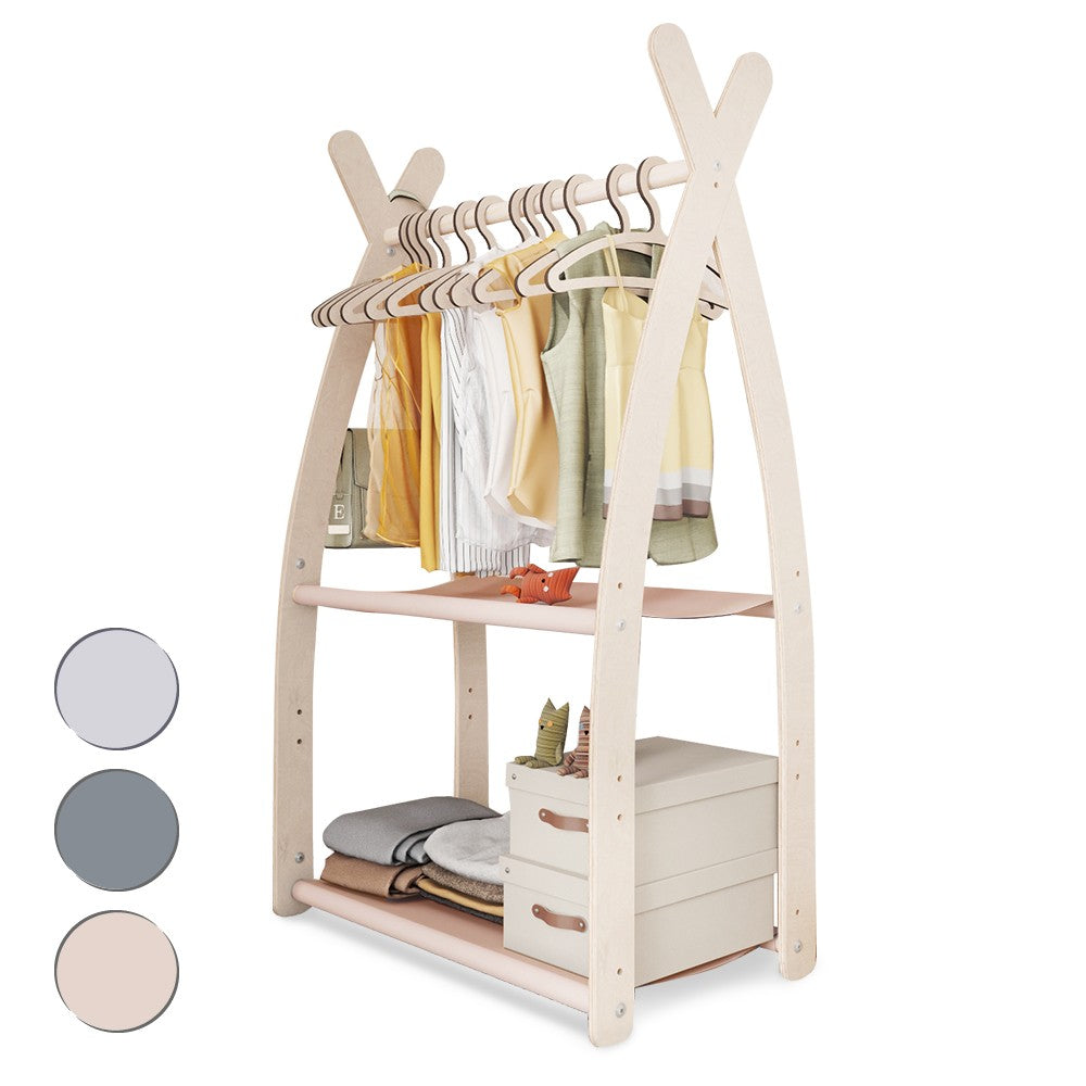 MAMOI® Children clothes rail Beige 53x95x32cm | Dressing up rail for kids made of natural wood | Baby wardrobe clothes storage modern design | Baby accessories | 100% ECO | MADE in EU-0