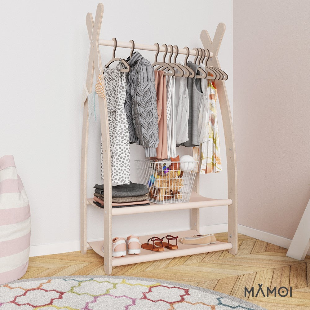 MAMOI® Children clothes rail Beige 53x95x32cm | Dressing up rail for kids made of natural wood | Baby wardrobe clothes storage modern design | Baby accessories | 100% ECO | MADE in EU-5