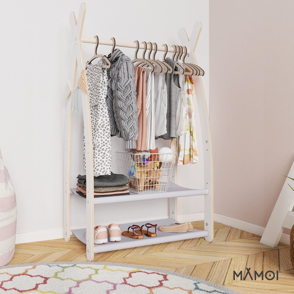MAMOI® Children clothes rail Light grey 53x95x32cm | Dressing up rail for kids made of Yarnwood | Baby wardrobe clothes storage modern design | Baby accessories | 100% ECO | MADE in EU-4