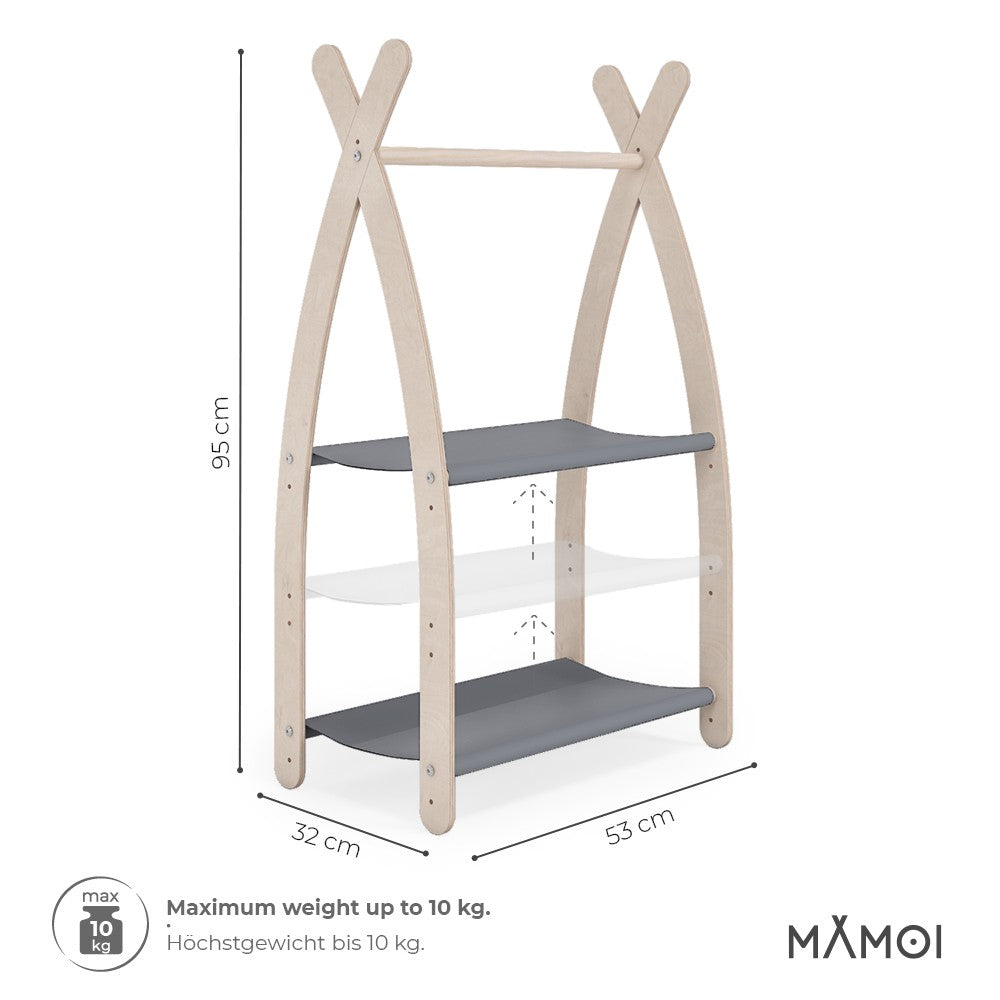 MAMOI® Children clothes rail Grey 53x95x32cm | Dressing up rail for kids made of natural wood | Baby wardrobe clothes storage modern design | Baby accessories | 100% ECO | MADE in EU-2
