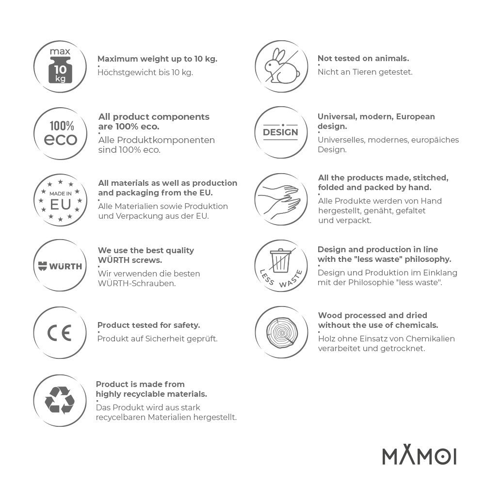 MAMOI® Children clothes rail Grey 53x95x32cm | Dressing up rail for kids made of natural wood | Baby wardrobe clothes storage modern design | Baby accessories | 100% ECO | MADE in EU-3