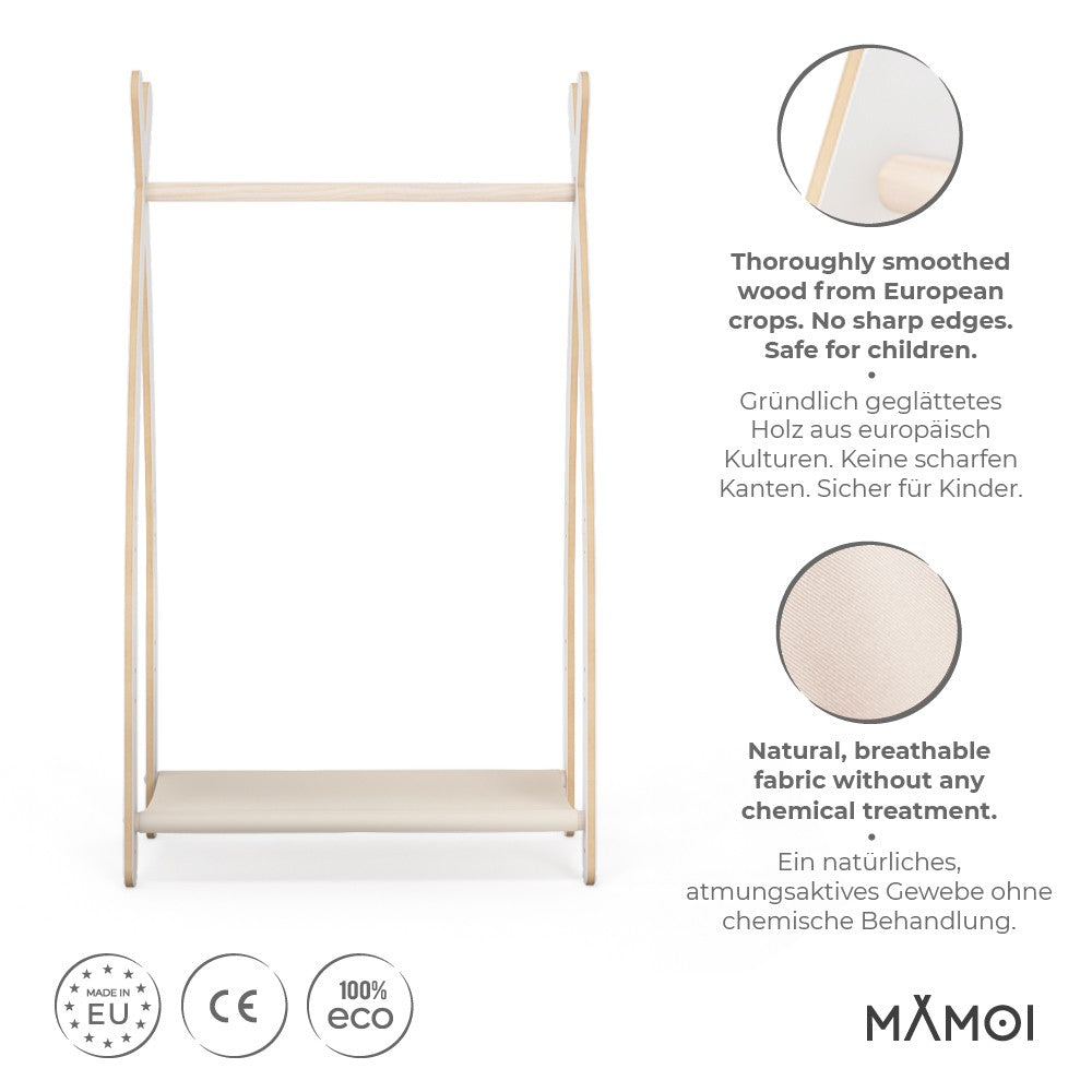 MAMOI® Children clothes rail Beige 53x95x32cm | Dressing up rail for kids made of Yarnwood | Baby wardrobe clothes storage modern design | Baby accessories | 100% ECO | MADE in EU-2