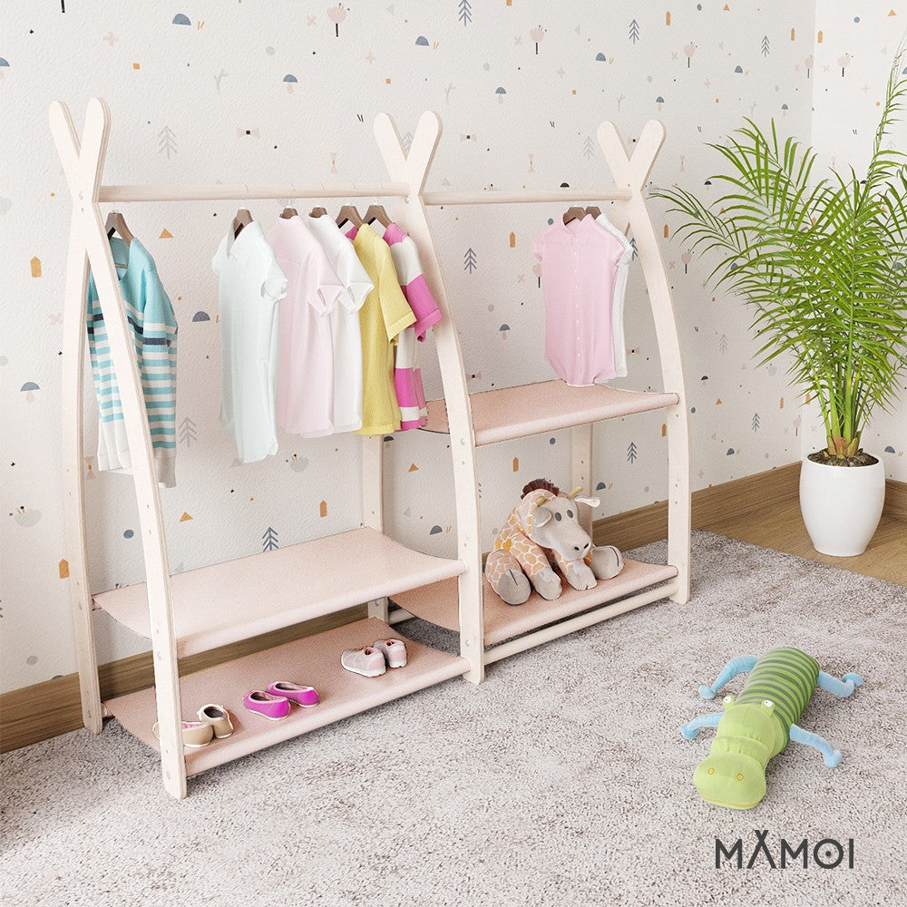 MAMOI® Children clothes rail Beige 95x106x32cm | Dressing up rail for kids made of natural wood | Baby wardrobe clothes storage modern design | Baby accessories | 100% ECO | MADE in EU-4