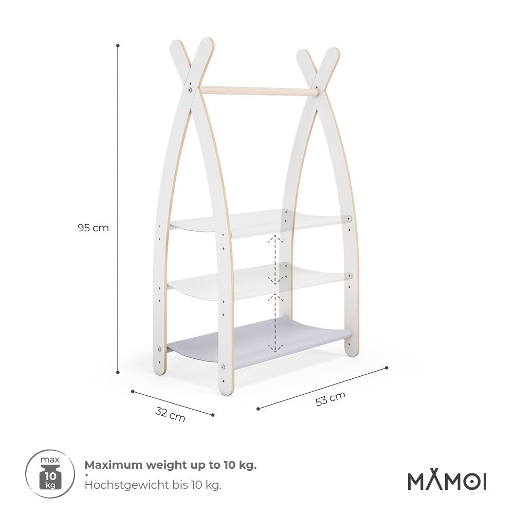 MAMOI® Children clothes rail Light grey 53x95x32cm | Dressing up rail for kids made of Yarnwood | Baby wardrobe clothes storage modern design | Baby accessories | 100% ECO | MADE in EU-1