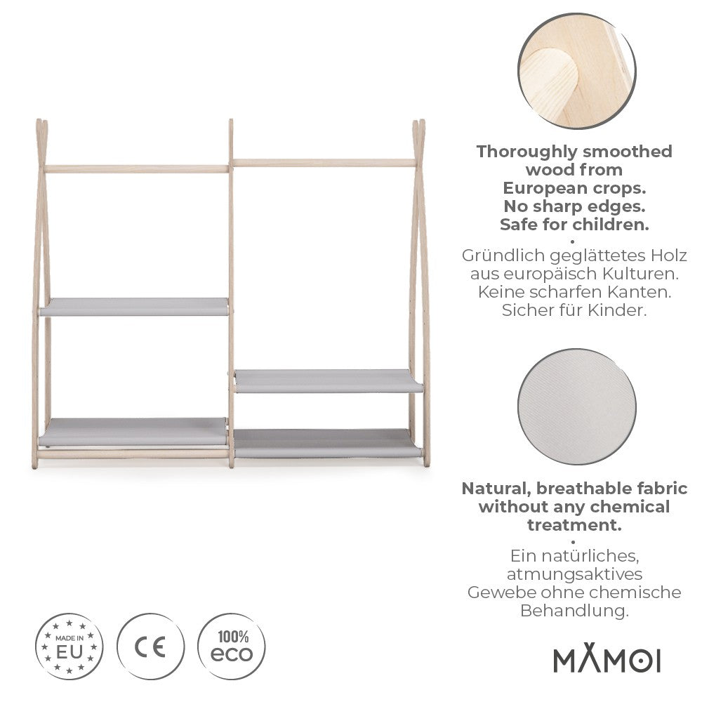 MAMOI® Children clothes rail Light grey 95x106x32cm | Dressing up rail for kids made of natural wood | Baby wardrobe clothes storage modern design | Baby accessories | 100% ECO | MADE in EU-1