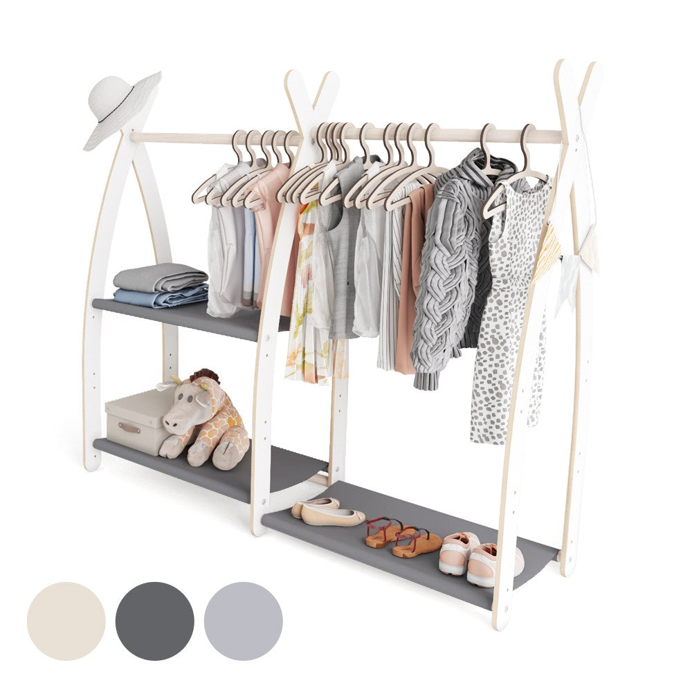 MAMOI® Children clothes rail Beige 95x106x32cm | Dressing up rail for kids made of Yarnwood | Baby wardrobe clothes storage modern design | Baby accessories | 100% ECO | MADE in EU-0