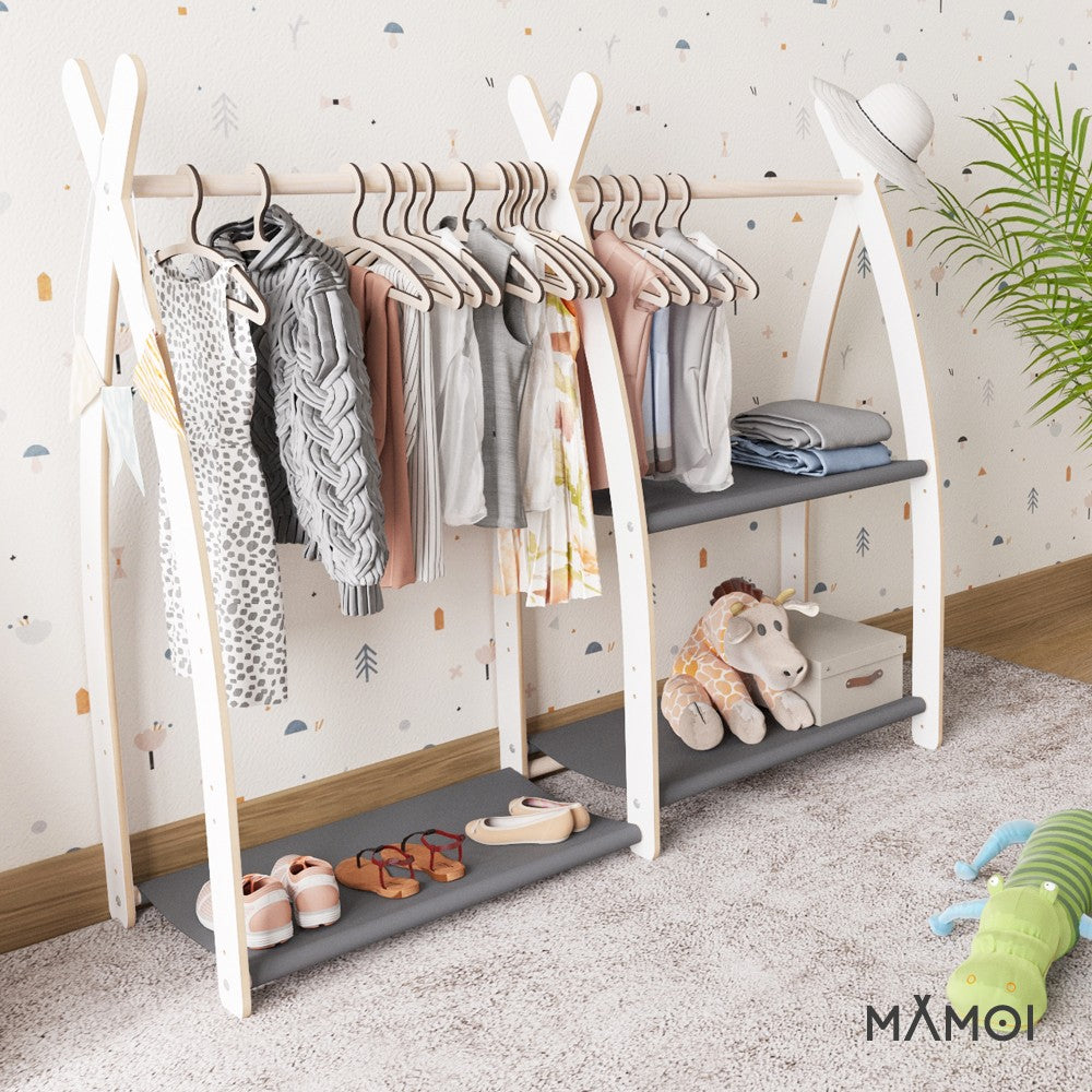 MAMOI® Children clothes rail Beige 95x106x32cm | Dressing up rail for kids made of Yarnwood | Baby wardrobe clothes storage modern design | Baby accessories | 100% ECO | MADE in EU-4