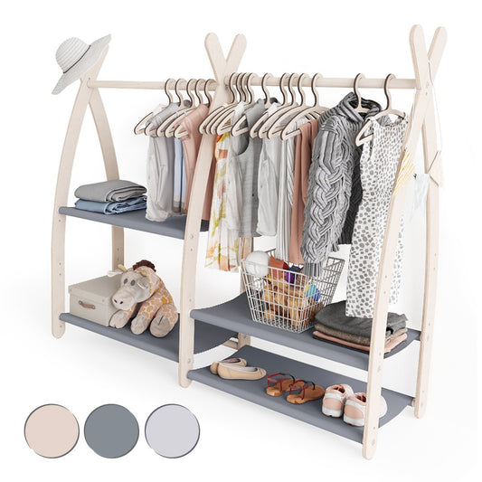 MAMOI® Children clothes rail Grey 95x106x32cm | Dressing up rail for kids made of natural wood | Baby wardrobe clothes storage modern design | Baby accessories | 100% ECO | MADE in EU-0
