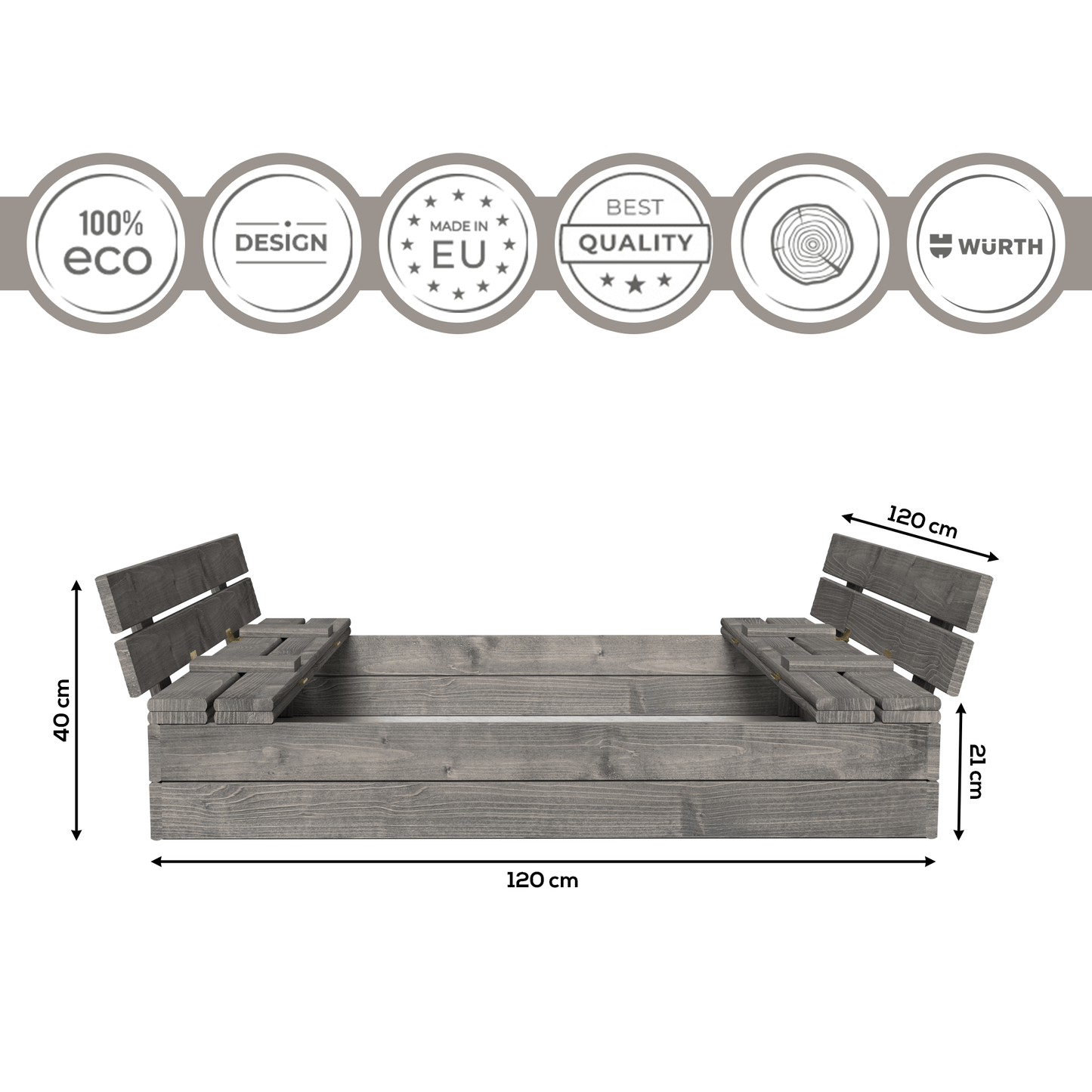 MAMOI Sandbox with cover 120x120 Sandbox Impregnated Sandbox with benches Wooden toy cover Benches 150x150-1