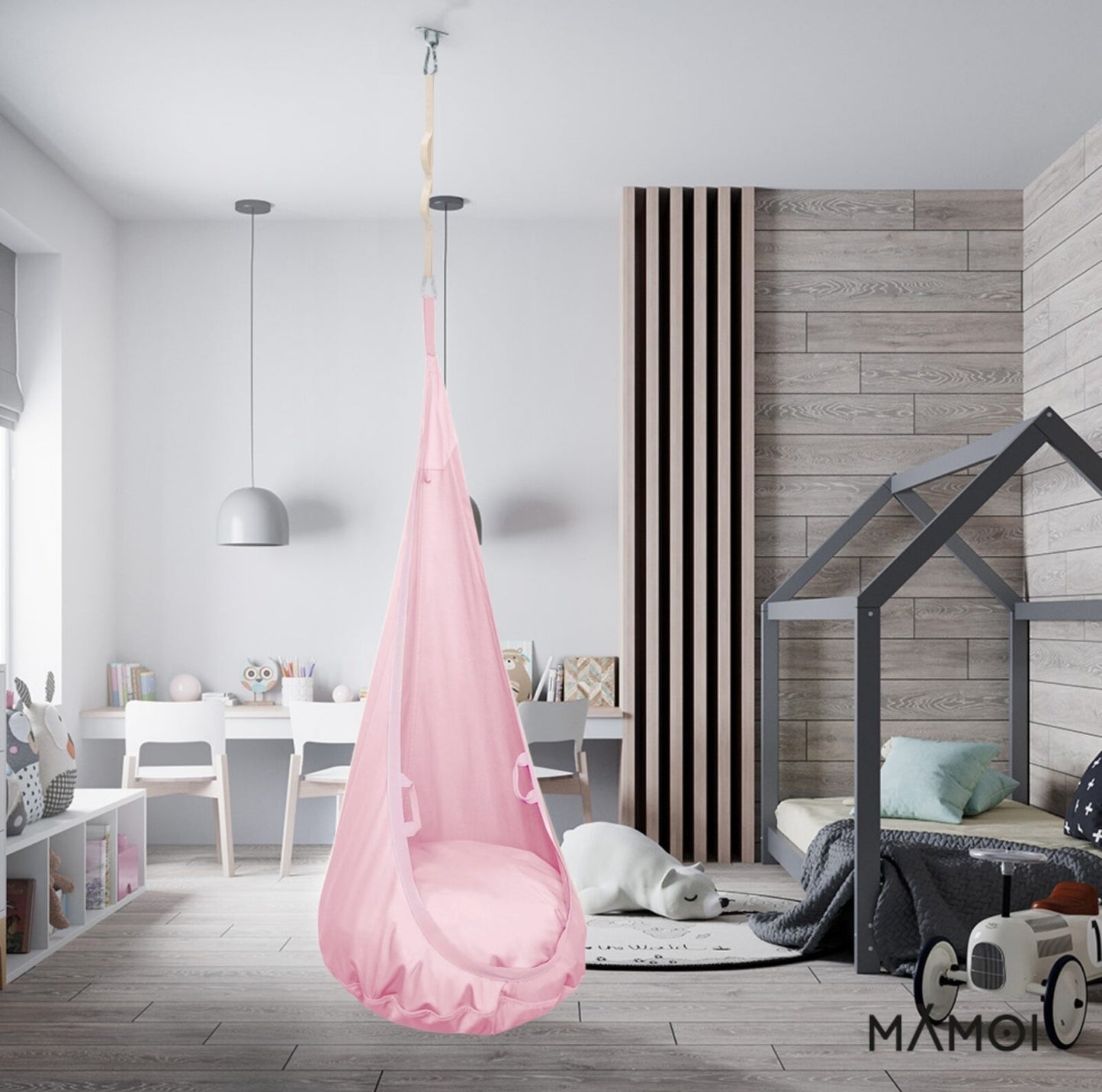 MAMOI® Swing hanging chair Pink, Indoor hammock, Sensory swing seat for bedroom for kids, Child door swinging nest for autism, Garden egg swings for children-4