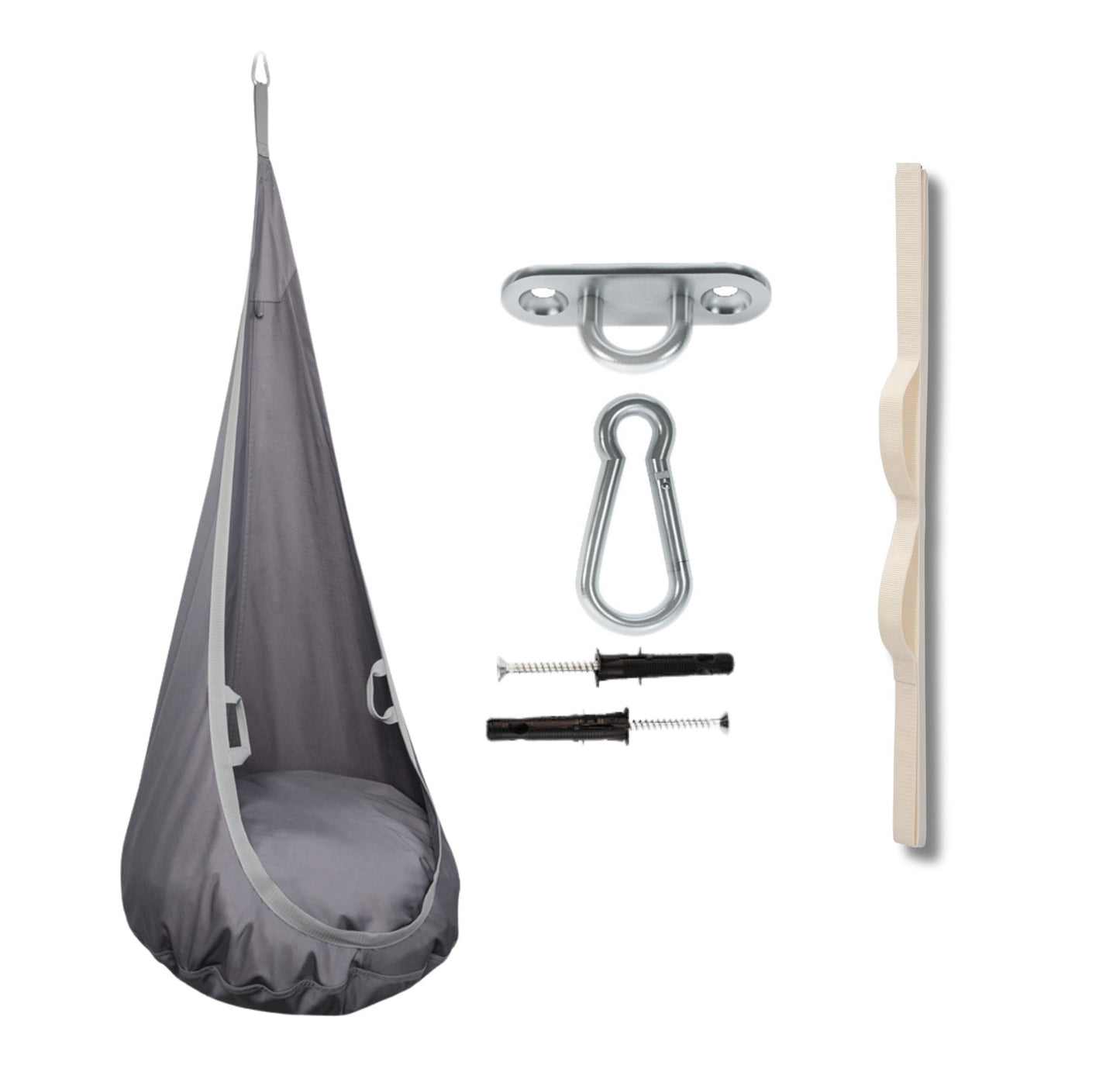 MAMOI® Swing hanging chair Grey, Indoor hammock, Sensory swing seat for bedroom for kids, Child door swinging nest for autism, Garden egg swings for children-0