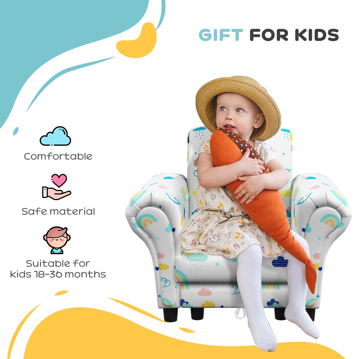 AIYAPLAY 2 Piece Kids Sofa Set with Cloud Design, Wooden Frame, for 1.5-3 Years Old, White-5