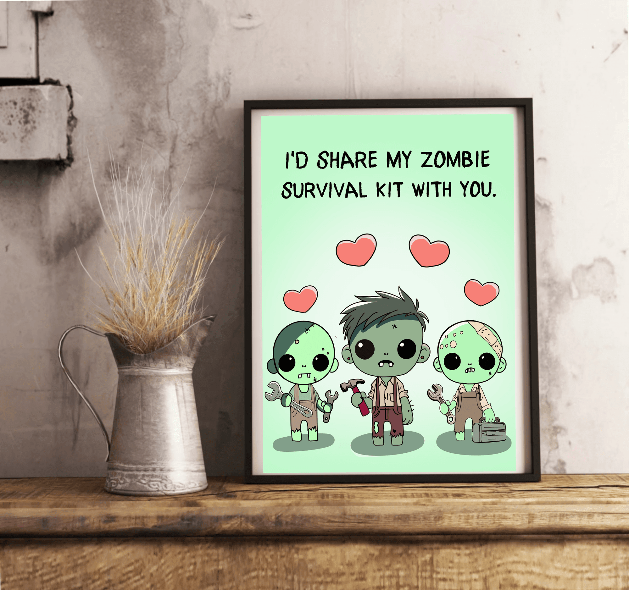 Zombie Love Art Print | Cute Survival Kit Undead Decor