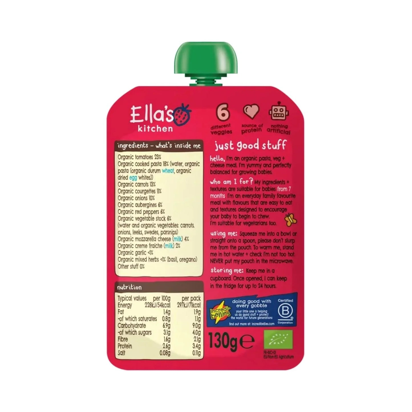 Ella's Kitchen Organic Veggie Lasagne Baby Food Pouch 7+ months 130g