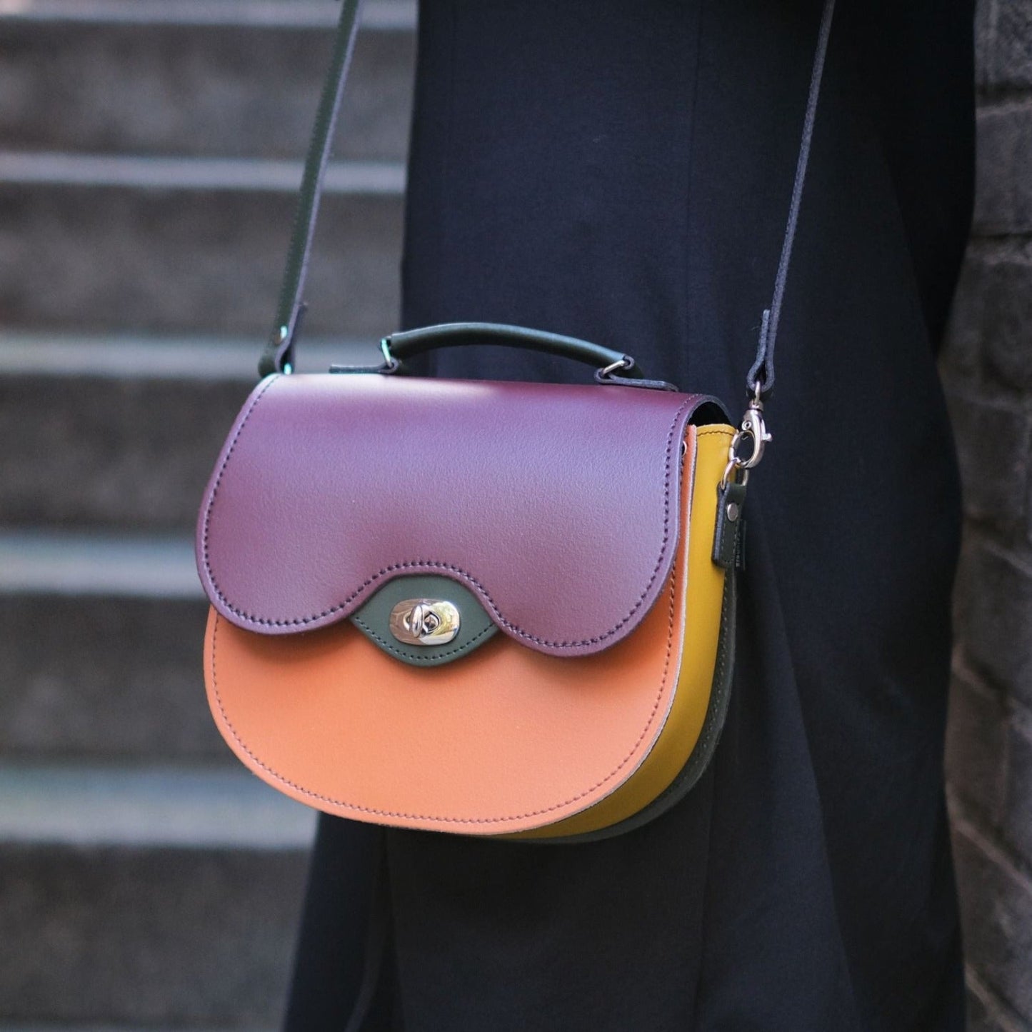 Handmade Leather Twist Lock Saddle Bag - Autumnal Kaleidoscope-3