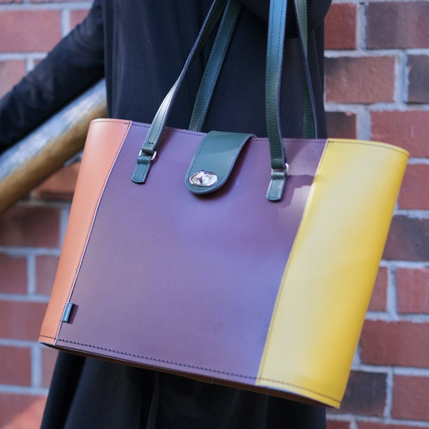 Handmade Leather Twist Lock Shopper - Autumnal Kaleidoscope-2
