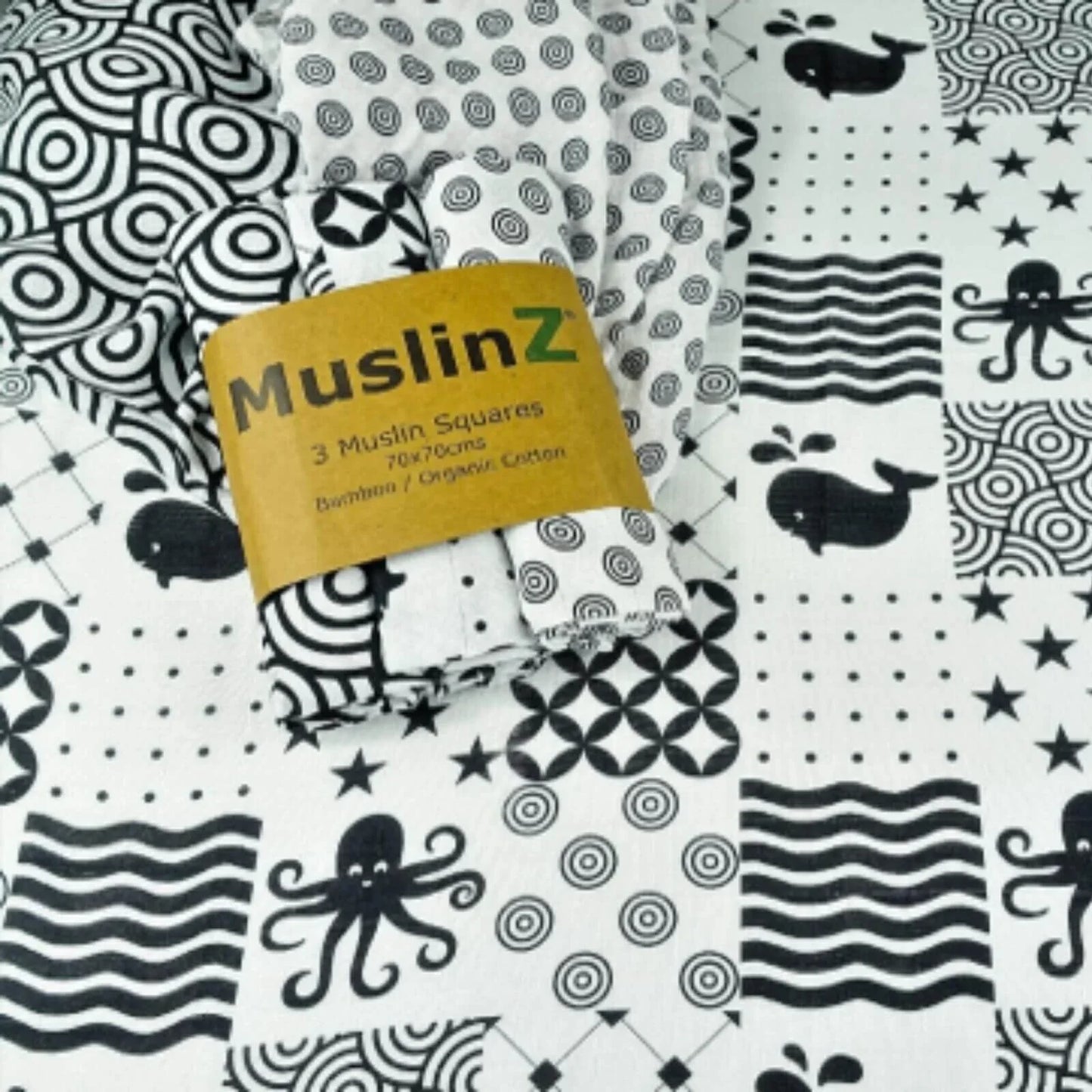 MuslinZ 3 Pack Bamboo/Organic Cotton Muslin Squares 70x70cm - Sensory