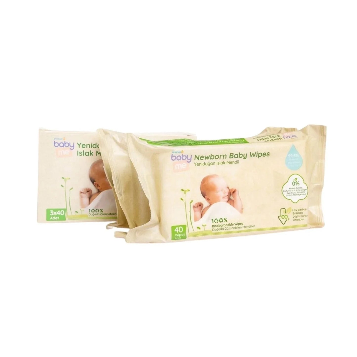 baby me Newborn Baby Biodegradable Wipes 3x40 pcs - mezetto