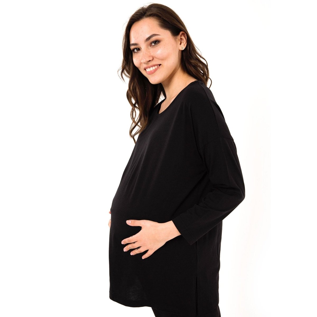 baby mom Tshirt Long Sleeve - Black - mezetto