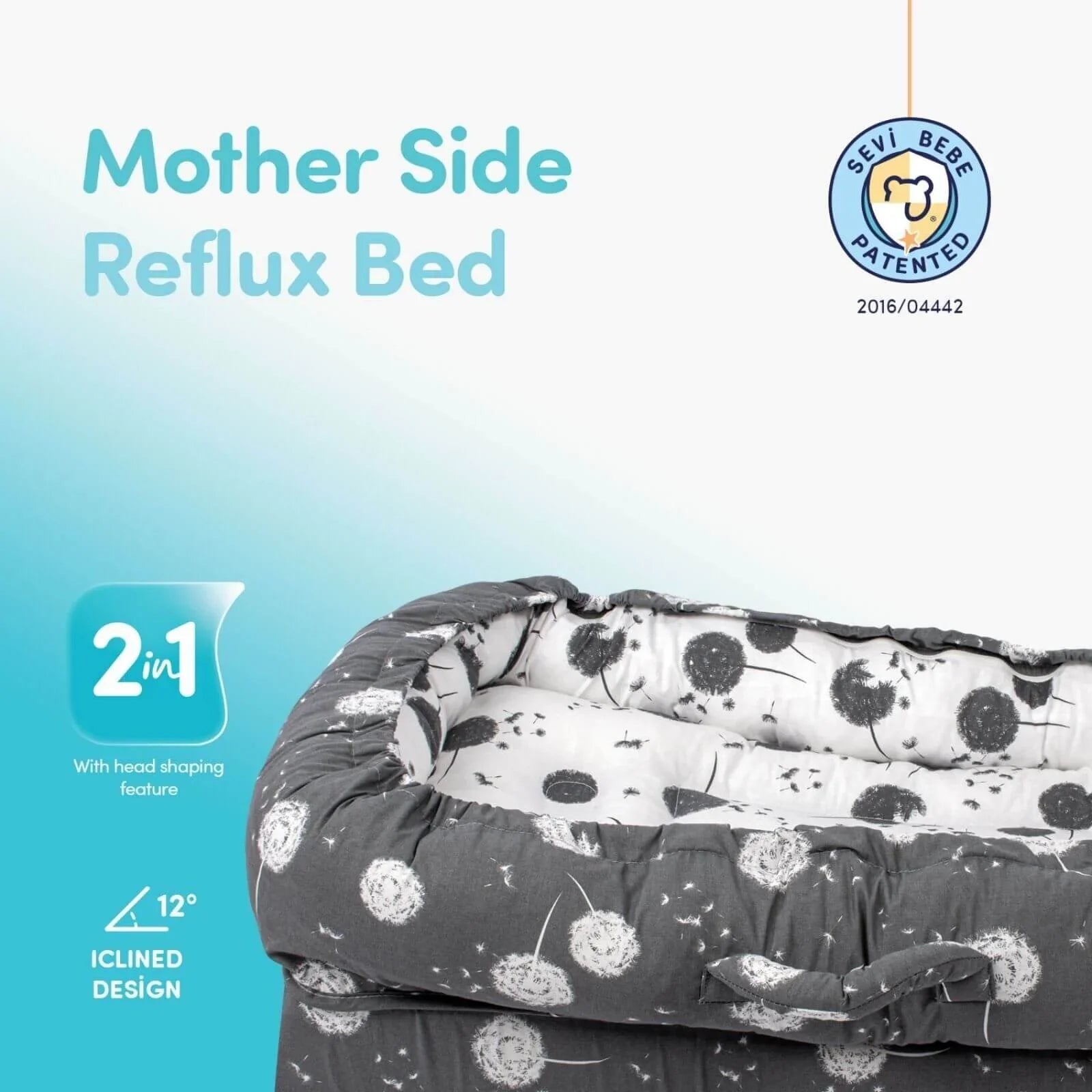 baby plus Mother Side Baby Reflux Bed - Dandelion - mezetto