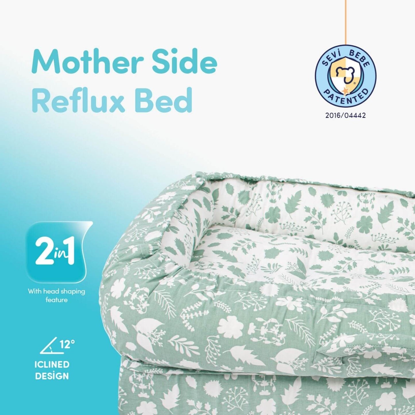baby plus Mother Side Baby Reflux Bed - Green - mezetto