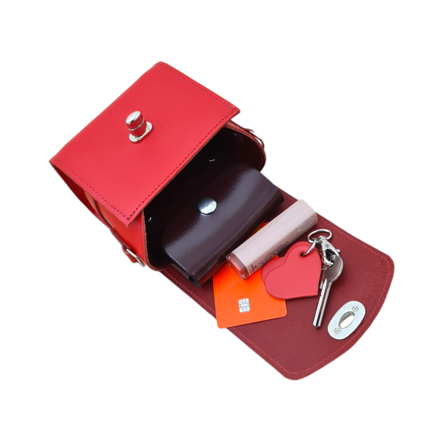Bauble Handmade Leather Handbag - Love Hearts - Pillar Box Red-4