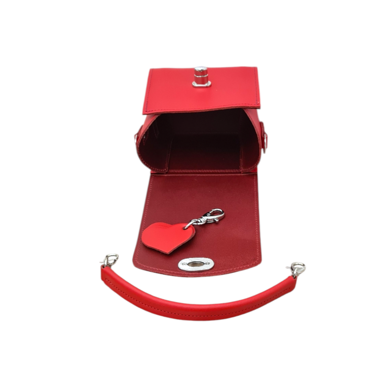 Bauble Handmade Leather Handbag - Love Hearts - Pillar Box Red-3